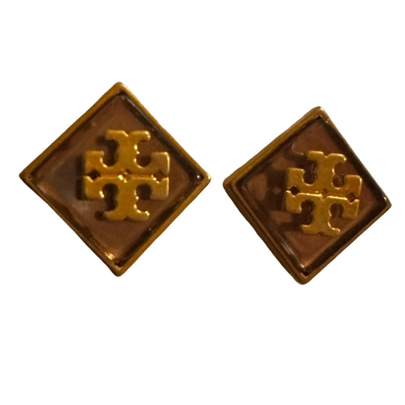 Tory Burch Jewelry - Tory Burch New Gold-Tone Logo Purple Resin Stud Earrings